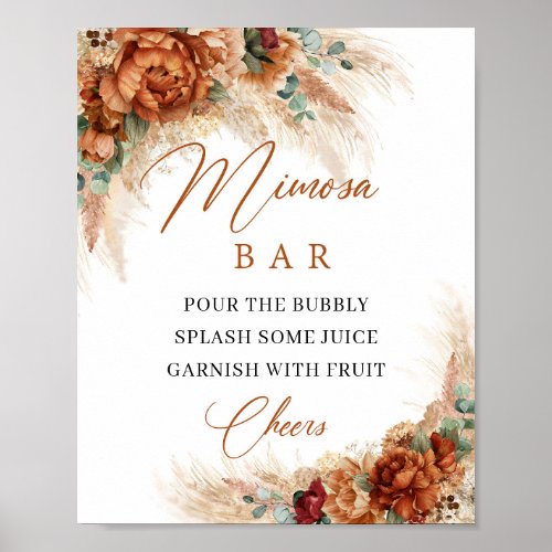 Boho terracotta and burgundy floral mimosa bar poster