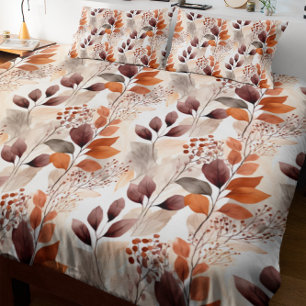Boho Terracotta and Burgundy Leaves Duvet Cover