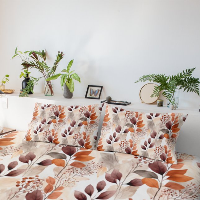 Boho Terracotta and Burgundy Leaves  Pillow Case (Creator Uploaded)