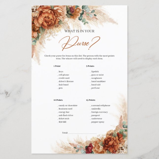 Boho Terracotta and greenery What is In Your Purse (Front)