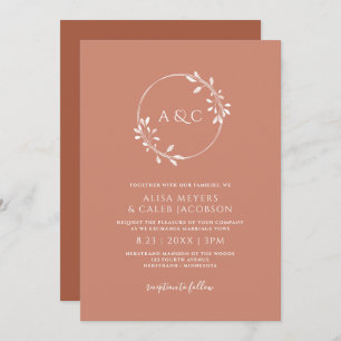 Boho Terracotta and Rust Wedding Simple Wreath Invitation