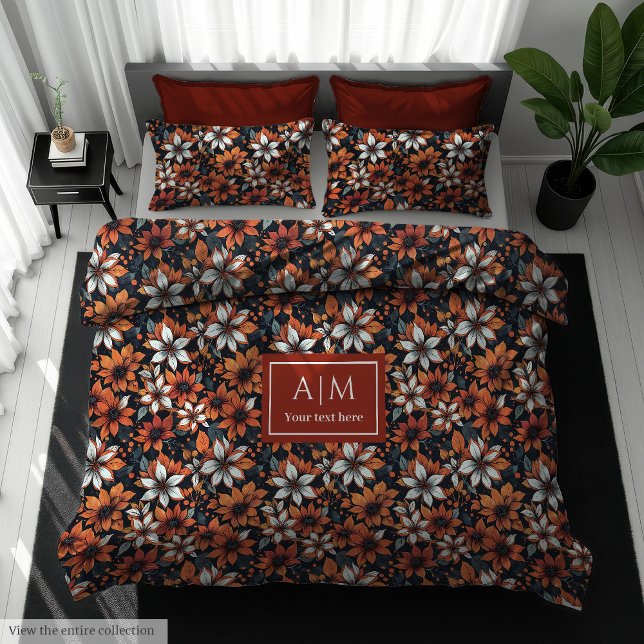 Boho terracotta and white flowers duvet cover (Boho terracotta and white flowers duvet cover)