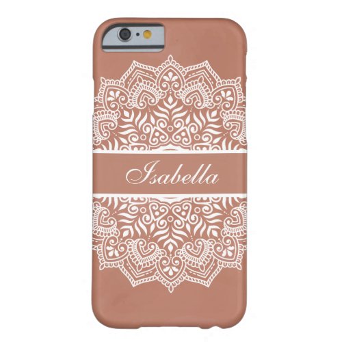 Boho Terracotta and White Mandala Custom Name Barely There iPhone 6 Case