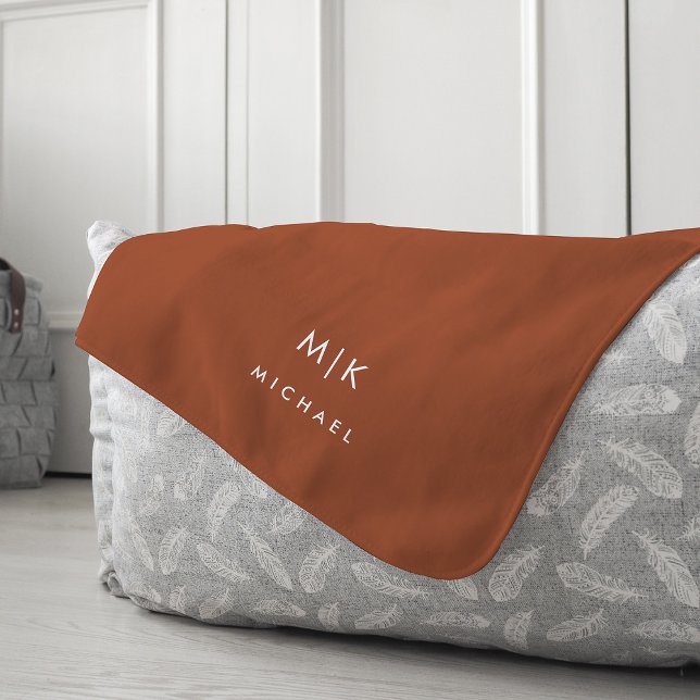 Boho Terracotta and White | Modern Monogram Fleece Blanket (Creator Uploaded)