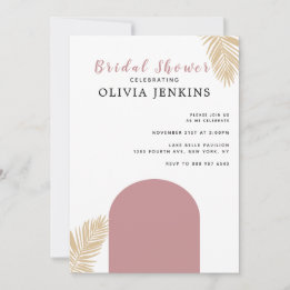Boho Terracotta Arch Dried Palm Leaf Bridal Shower Invitation