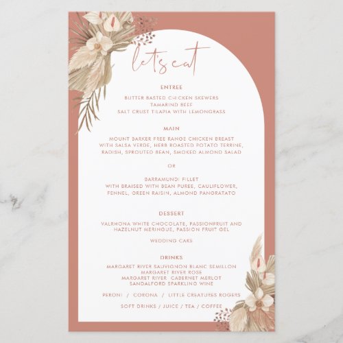 Boho Terracotta Arch Pampas Grass Menu