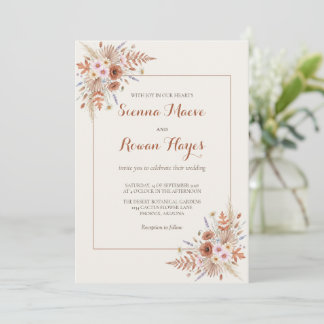 Boho Terracotta Arch & Pampas Grass Wedding Invitation