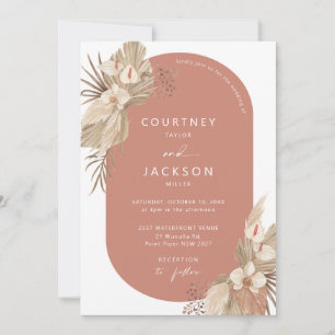Boho Terracotta Arch Pampas Grass Wedding  Invitation