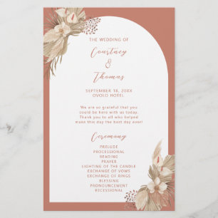 Boho Terracotta Arch Pampas Grass wedding program