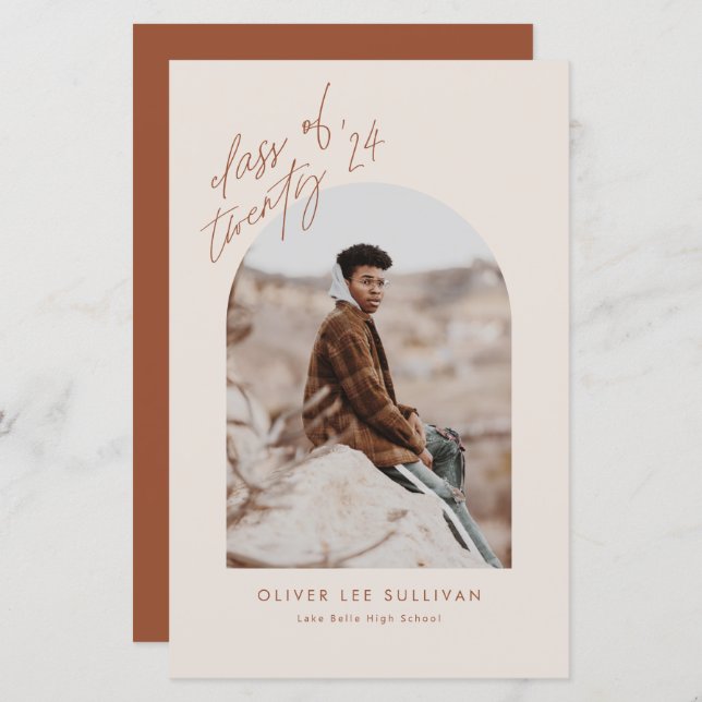Boho Terracotta Arch Photo Graduation Invitation (Front/Back)