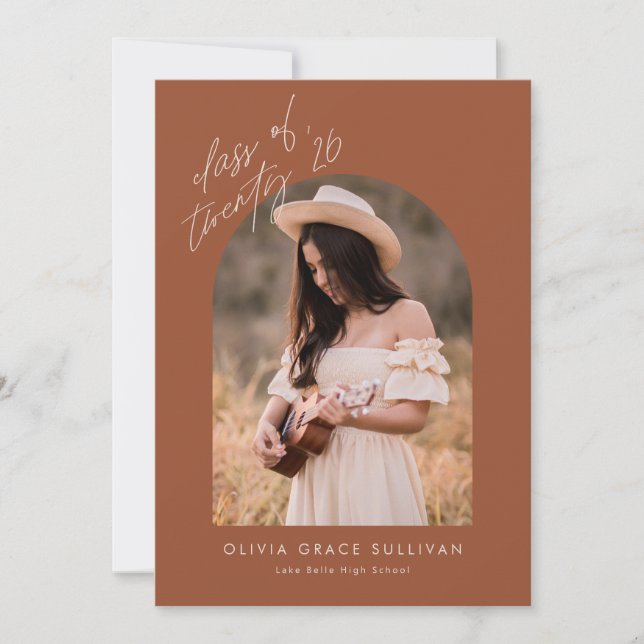 Boho Terracotta Arch Photo Graduation Invitation (Front)