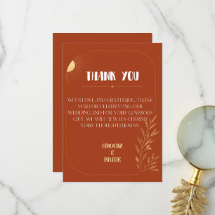 Boho Terracotta Arch Sun Wedding Thank You Card