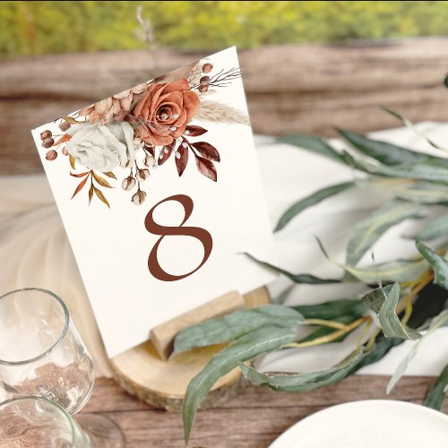 Boho Terracotta Autumn Florals Table Number