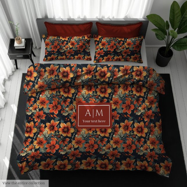 Boho terracotta autumn flowers sage duvet cover (Vintage terracotta garden flowers duvet cover)