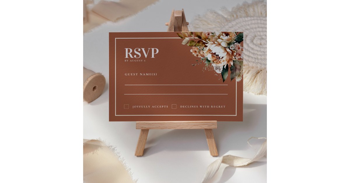 Boho Terracotta Autumn Flowers Wedding RSVP Card | Zazzle