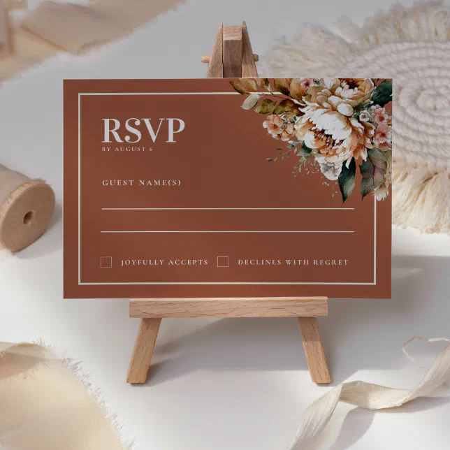 Boho Terracotta Autumn Flowers Wedding RSVP Card | Zazzle