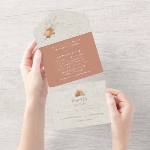 Boho Terracotta Autumn Wedding All In One Invitation