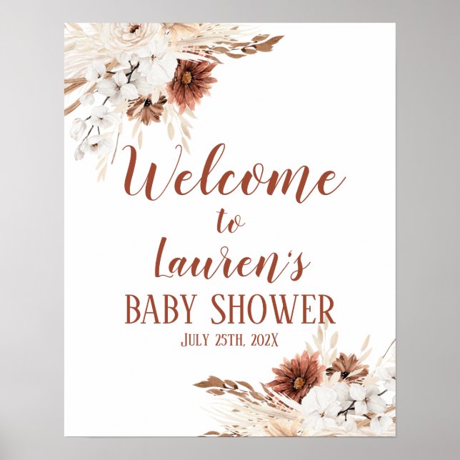 Boho Terracotta Baby Shower Girl Welcome sign (Front)