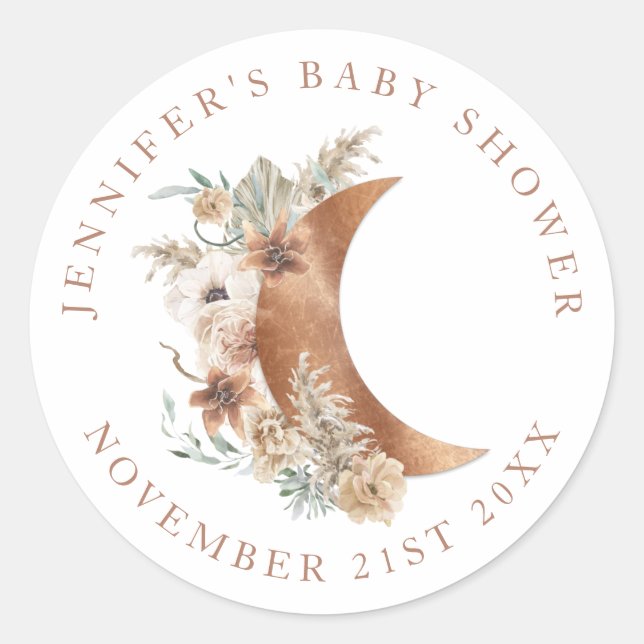 Boho Terracotta Baby Shower Round Favor Label (Front)