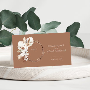 Boho Terracotta Beige Dried Floral Wreath Wedding Place Card