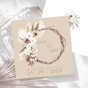 Boho Terracotta Beige Dried Floral Wreath Wedding Save The Date