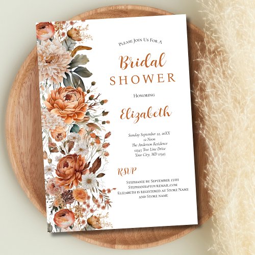 Boho Terracotta Beige Floral Bridal Shower Invitation