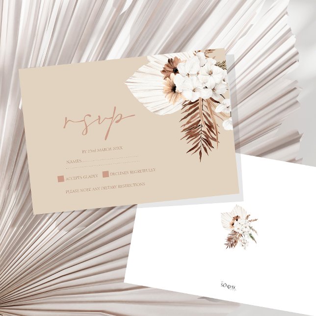 Boho Terracotta Beige Pampas Grass Floral Wedding  RSVP Card (Boho Terracotta Beige Pampas Grass Floral Wedding RSVP Card)