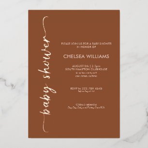 Boho Terracotta, Beige & Real Foil Baby Shower Invitation