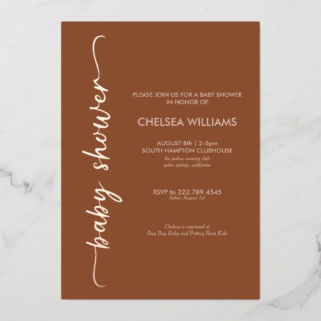 Boho Terracotta, Beige & Real Foil Baby Shower Invitation (Front)