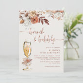 Boho Terracotta Birthday Brunch and Bubbly Invitation (Standing Front)