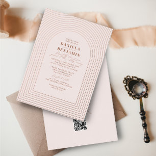 Boho Terracotta Blush Wedding Arch & RSVP QR Code Foil Invitation