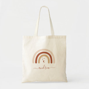 Boho Terracotta Bohemian Rainbow Kids Name Moon Tote Bag