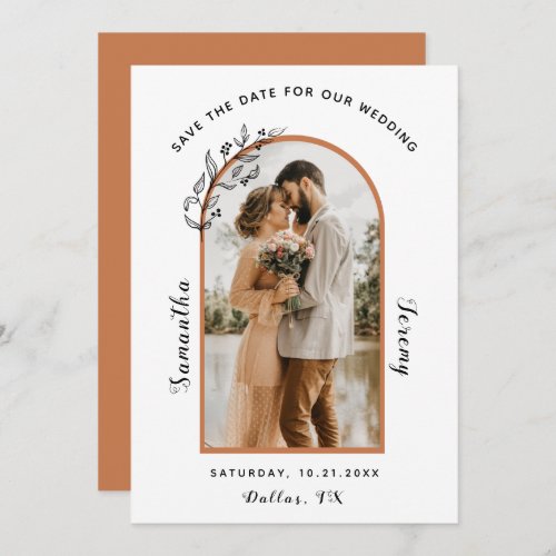 Boho Terracotta Botanical Couple Photo Arch Simple Save The Date