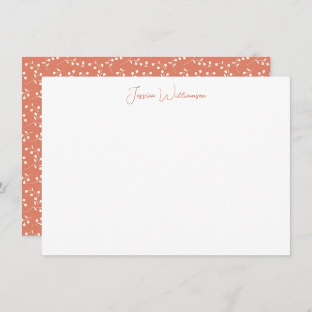 Boho Terracotta Botanical Personalized Stationery Note Card (Front/Back)