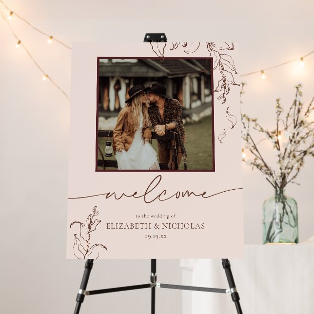 Boho Terracotta Botanicals | Wedding Photo Welcome Foam Board (In Situ (Stand))