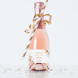 Boho Terracotta Bridal Shower Mini Sparkling Wine  Sparkling Wine Label