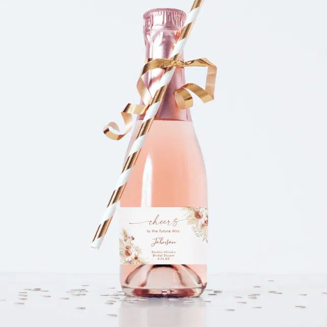 Boho Terracotta Bridal Shower Mini Sparkling Wine Sparkling Wine Label