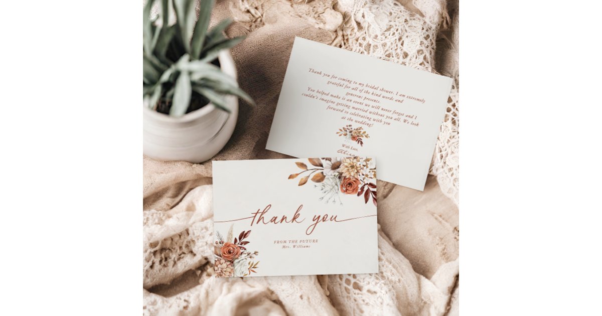 Boho Terracotta Bridal Shower Thank You Card | Zazzle