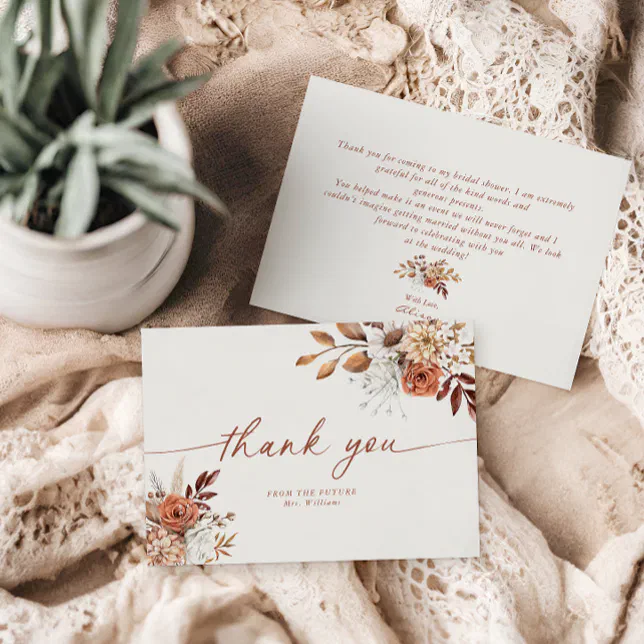 Boho Terracotta Bridal Shower Thank You Card | Zazzle