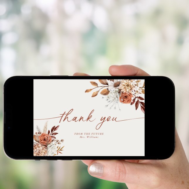 Boho Terracotta Bridal Shower Thank You Card (Front Digital)