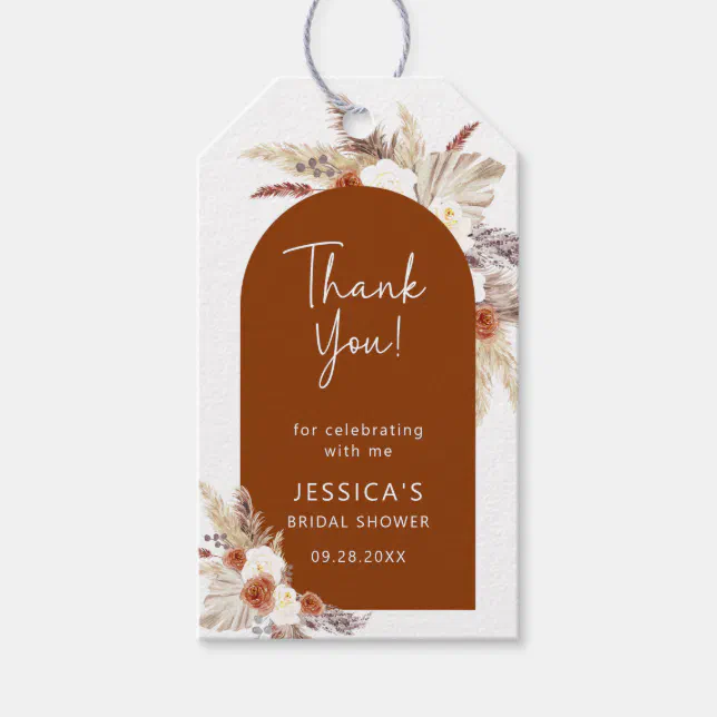 Boho Terracotta Bridal Shower Thank You Gift Tags | Zazzle