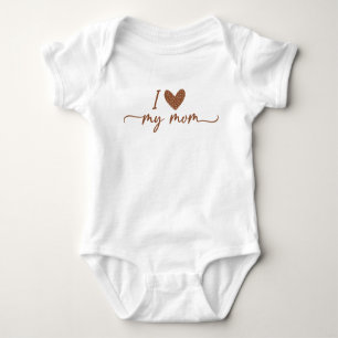 Boho Terracotta Brown & Beige Dots "I Love My Mom" Baby Bodysuit