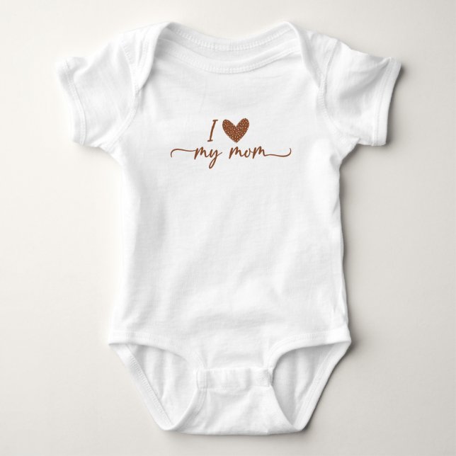 Boho Terracotta Brown & Beige Dots "I Love My Mom" Baby Bodysuit (Front)