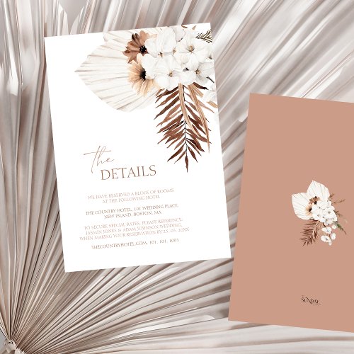 Boho Terracotta Brown Dried Floral Wedding Details Enclosure Card