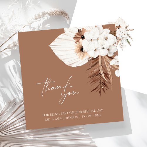 Boho Terracotta Brown Floral Wedding Thank You