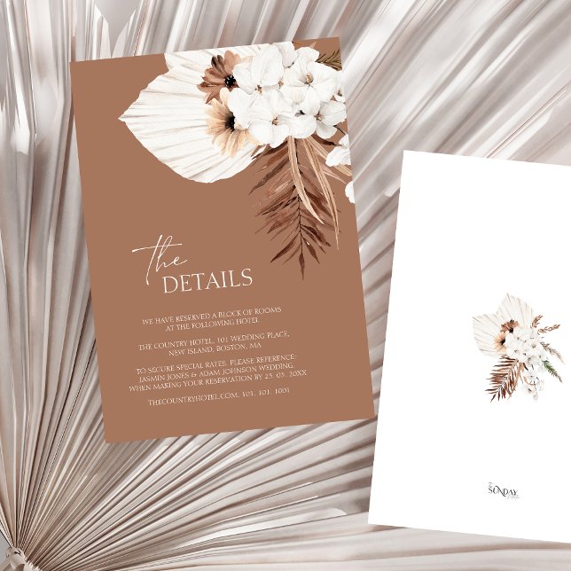 Boho Terracotta Brown Pampas Grass Floral Wedding  Enclosure Card (Boho Terracotta Brown Pampas Grass Wedding Details Enclosure Card)