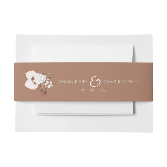 Boho Terracotta Brown Pampas Grass Floral Wedding Invitation Belly Band (Front Example)