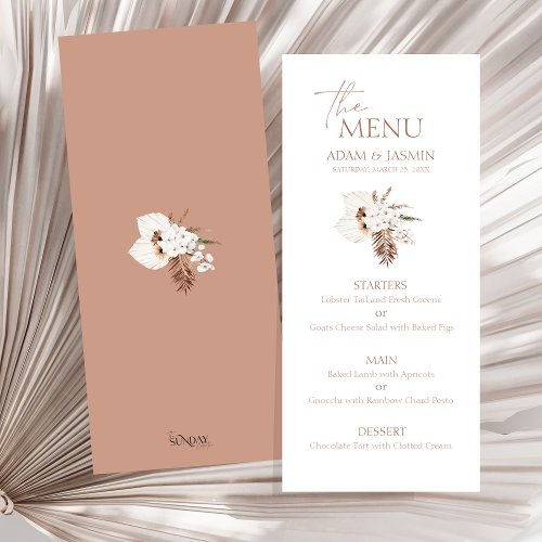 Boho Terracotta Brown Pampas Grass Floral Wedding  Menu