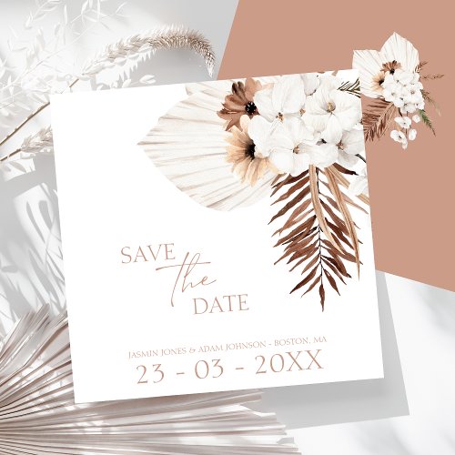 Boho Terracotta Brown Pampas Grass Floral Wedding  Save The Date