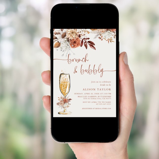 Boho Terracotta Brunch Bubbly Bridal Shower Invitation (Front Digital)